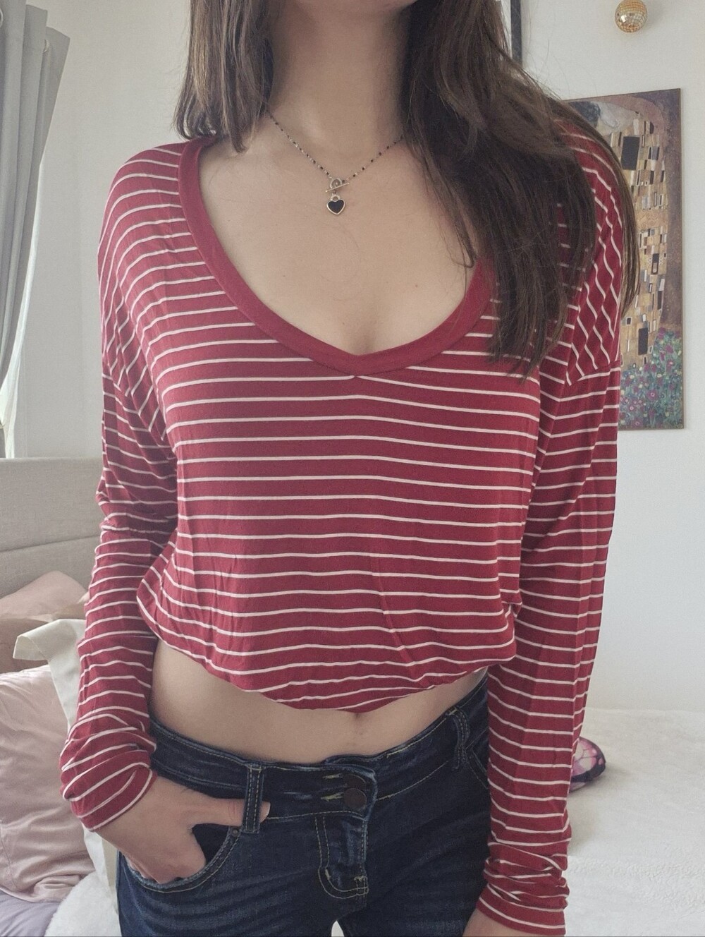 American Eagle Soft & Sexy Deep V-neck Long Sleeve Striped Shirt